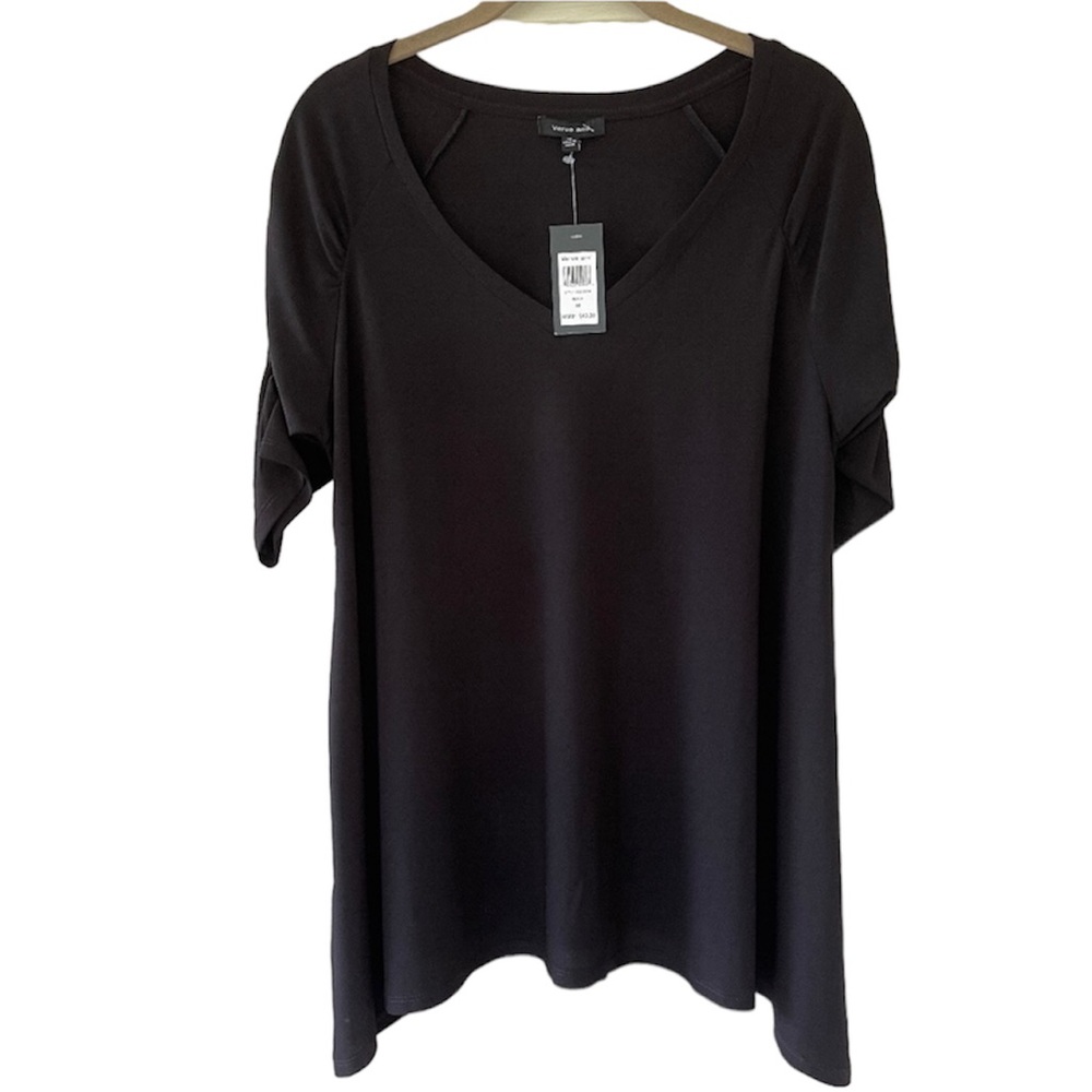 Verve Ami Black Short Sleeve Ruching V-Neck Top